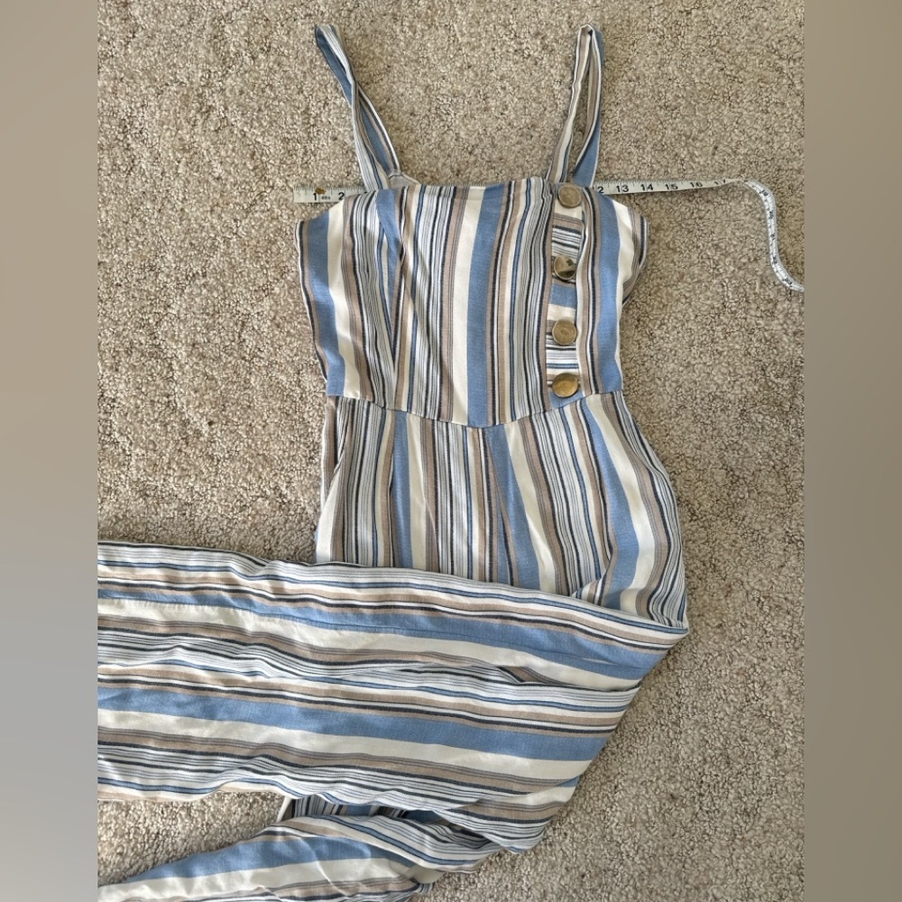 Shop 7 Blue Tan Striped Wide Leg Tie-Back Jumpsuit Size M